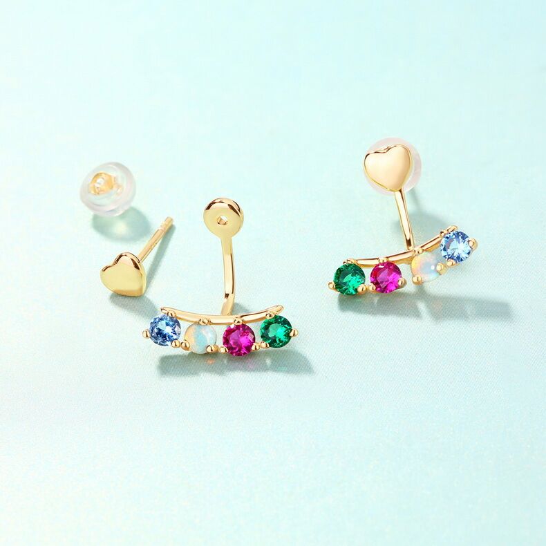 Natural Opal Created Earrings S925 Sterling Silver 9k Yellow Gold Plating